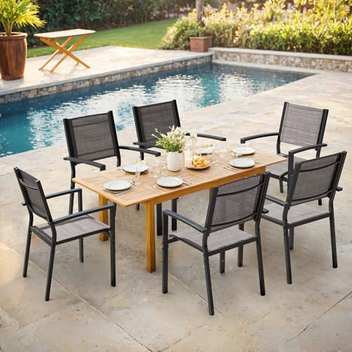 Textilene Outdoor Stackable Dining Chairs Set of 6 Grey P139514