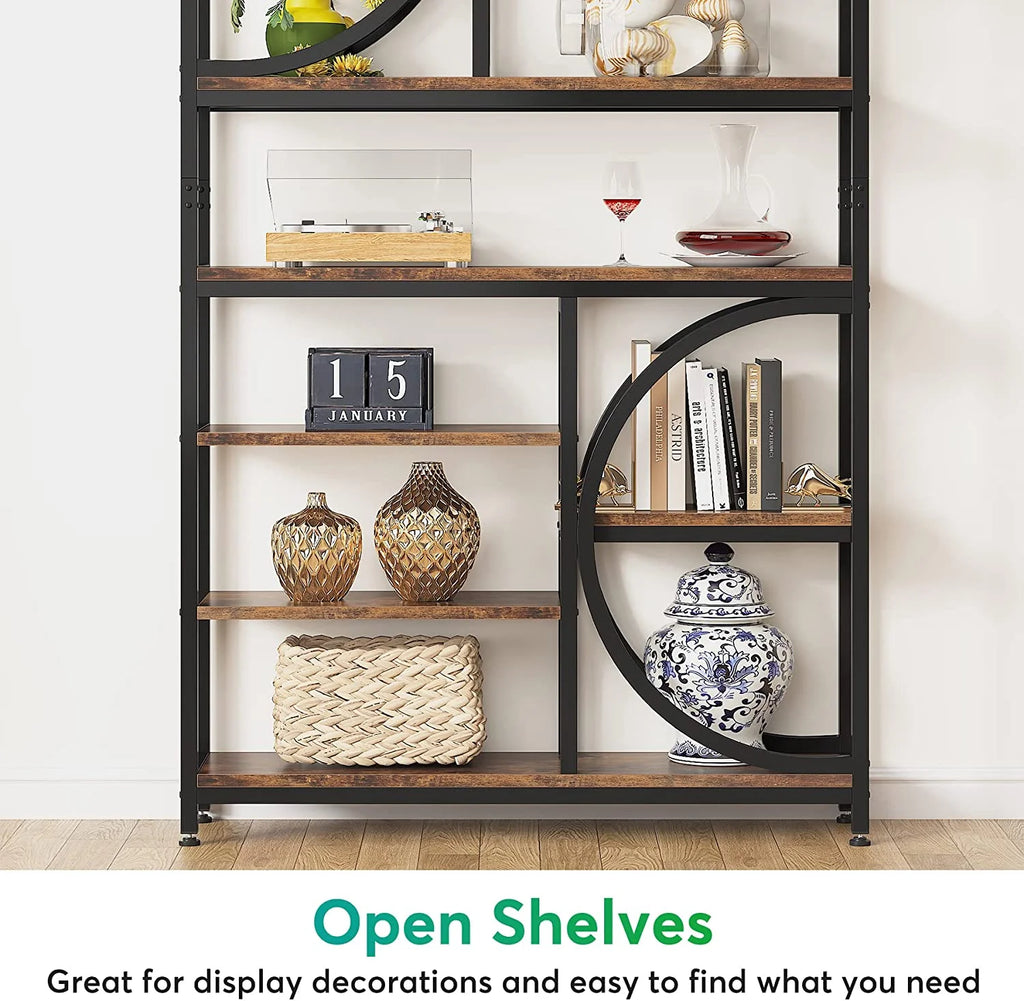 Industrial 8-Tier Wood Look Bookshelf with Metal Frame D75228