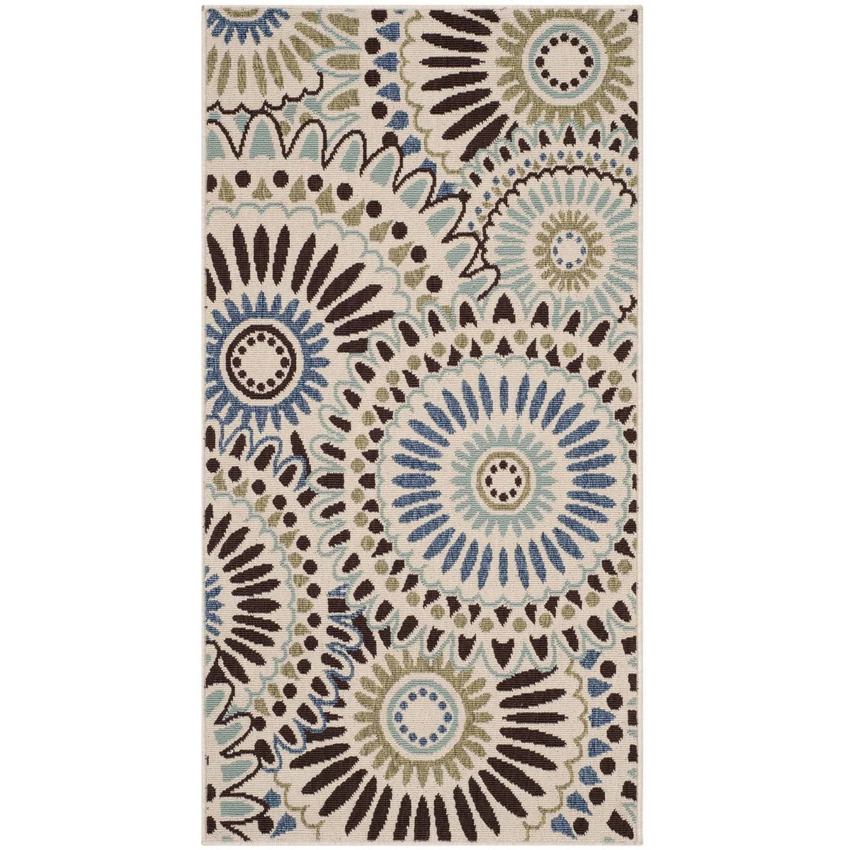 Cream/Blue Geometric Indoor/Outdoor Area Rug A665444