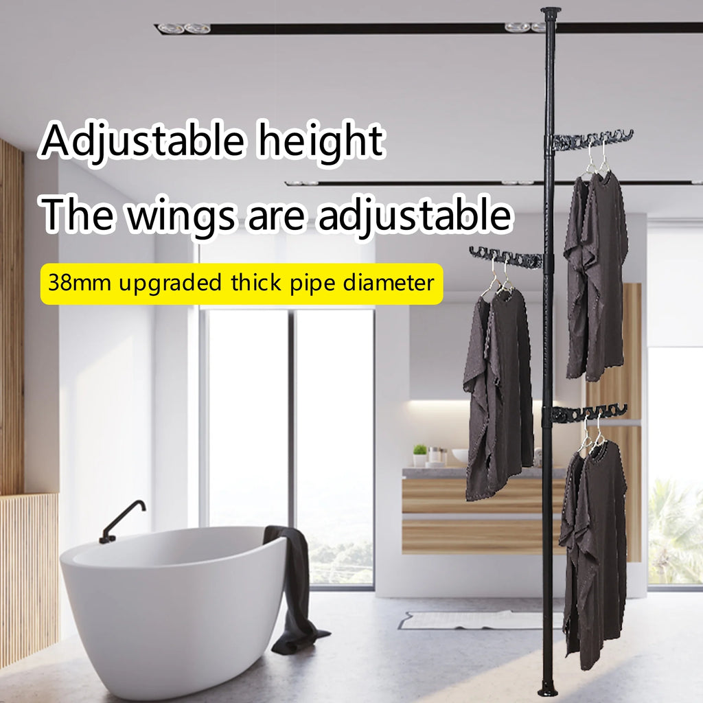 Black Adjustable Floor to Ceiling Tension Clothes Drying Rack C948