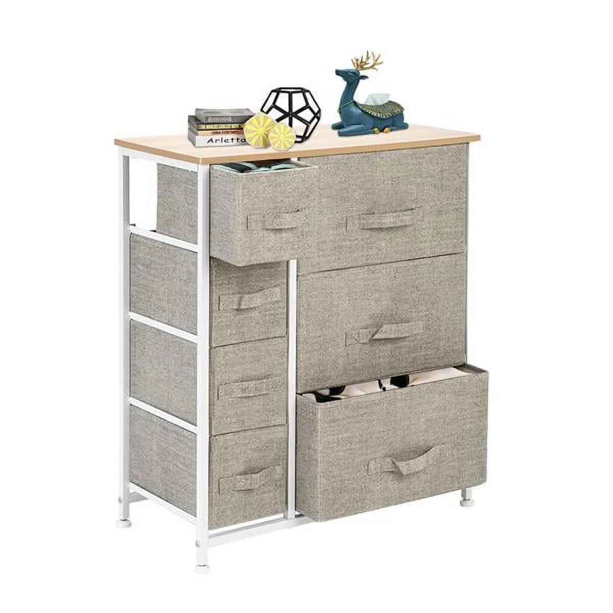 7 Drawer Fabric Storage Dresser with Wood Top B1629
