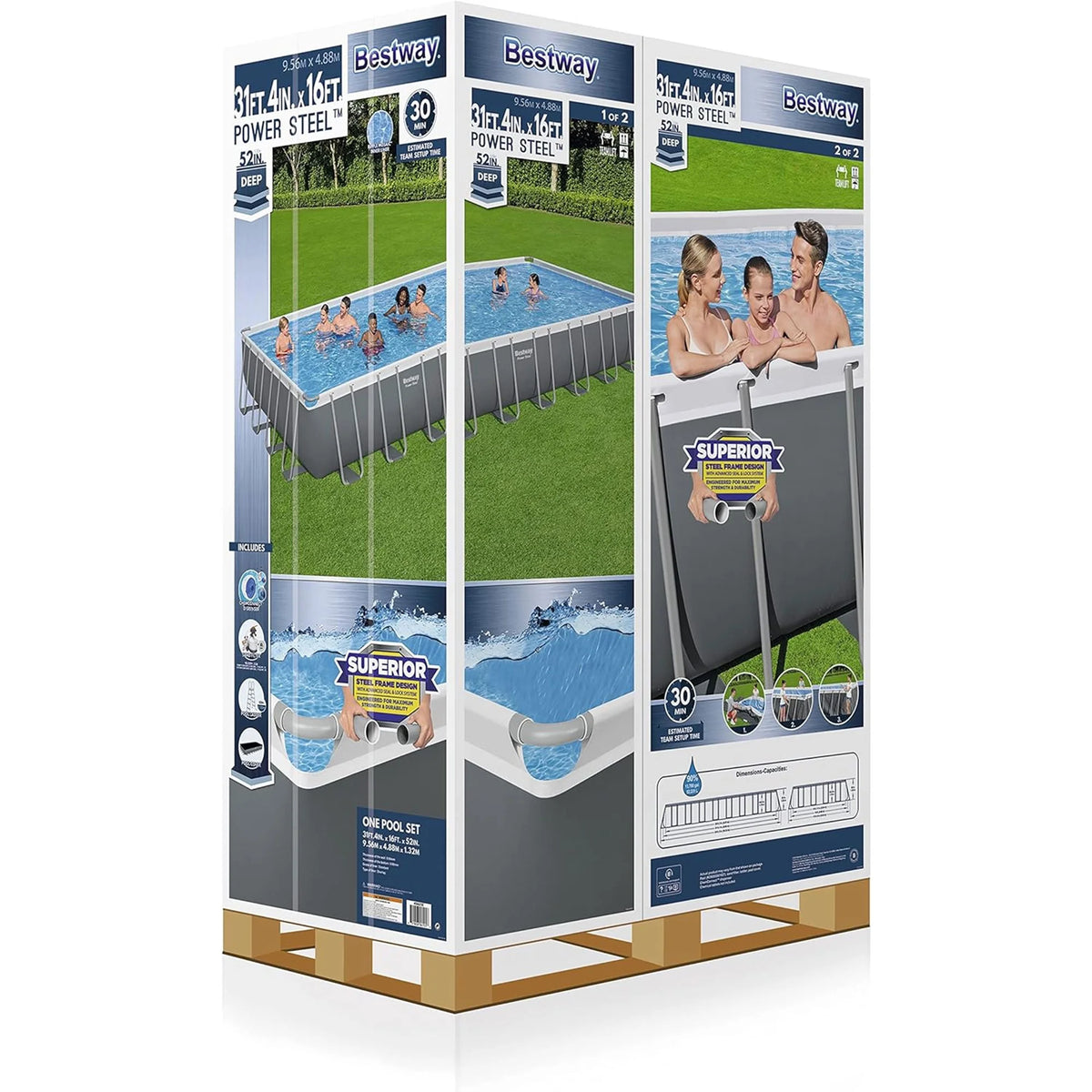 Grey Rectangular Metal Frame Above Ground Pool Set L46620