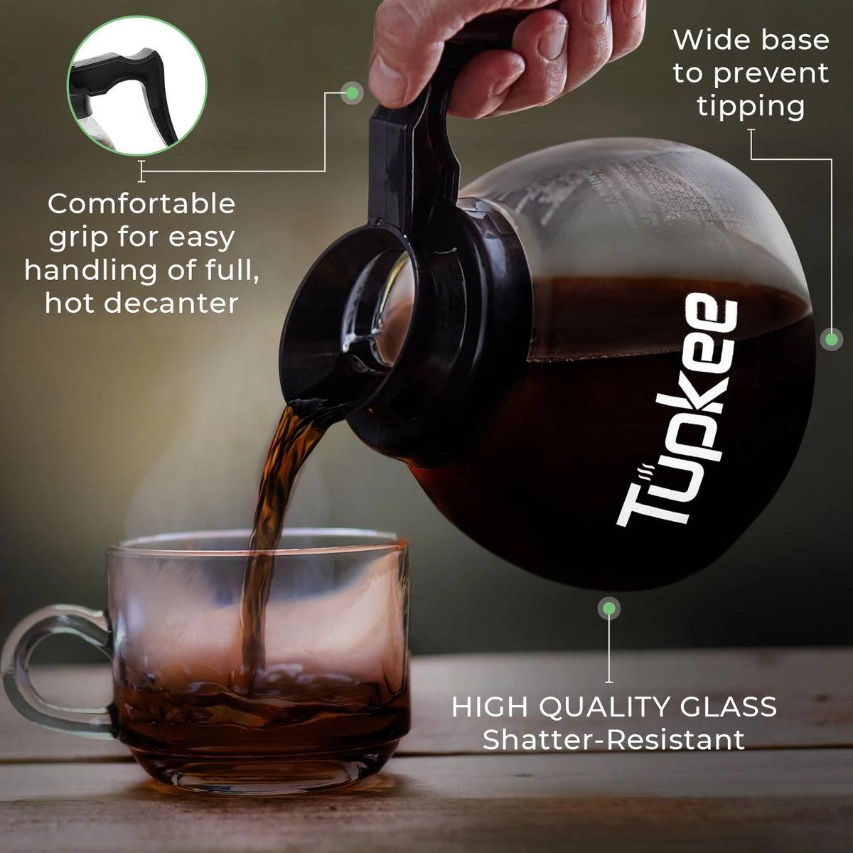 Glass Coffee Pots Decanter Carafe, 64 oz. 12-Cup, Set of 3 Black Handle, Coffee Machine Descaler & Cleaning Solution M956179