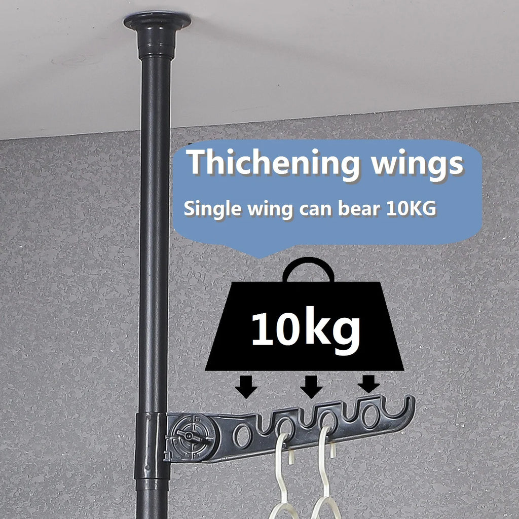 Black Adjustable Floor to Ceiling Tension Clothes Drying Rack C948