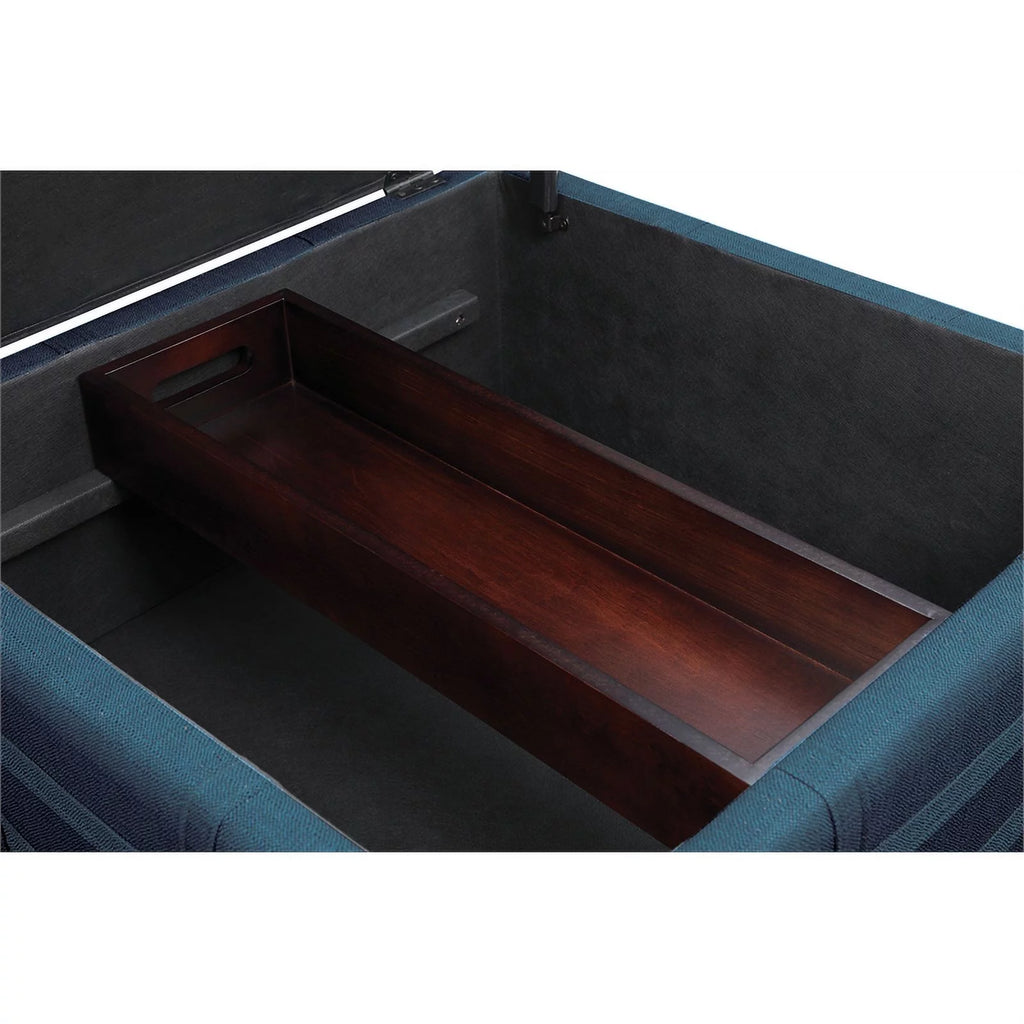 Square Storage Ottoman in Azure Blue Fabric J394