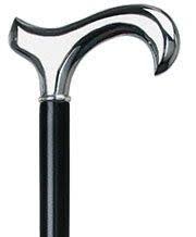 Chrome Plated Derby Walking Cane with Black Beechwood Shaft and Silver Collar Y951864