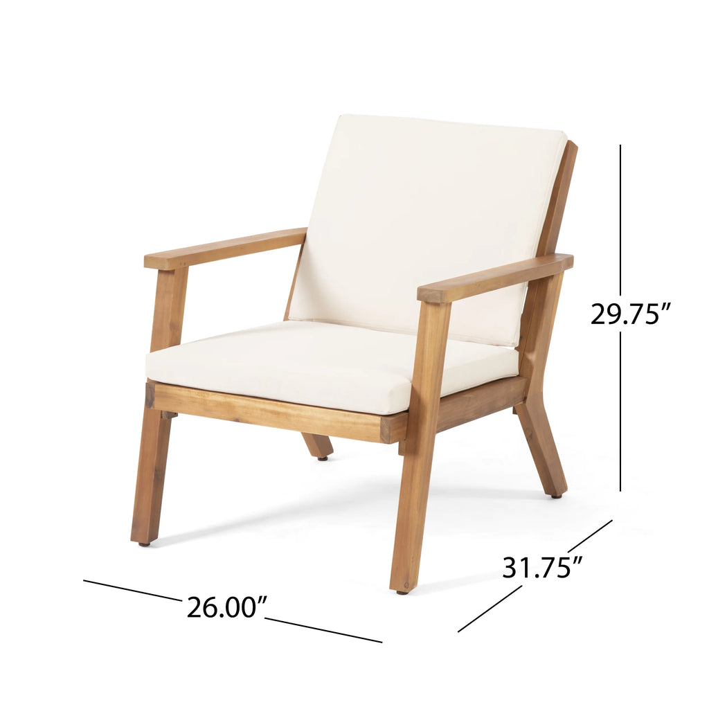 Acacia Wood Club Chairs with Cushions, Set of 2, Brown Patina, Cream L4966