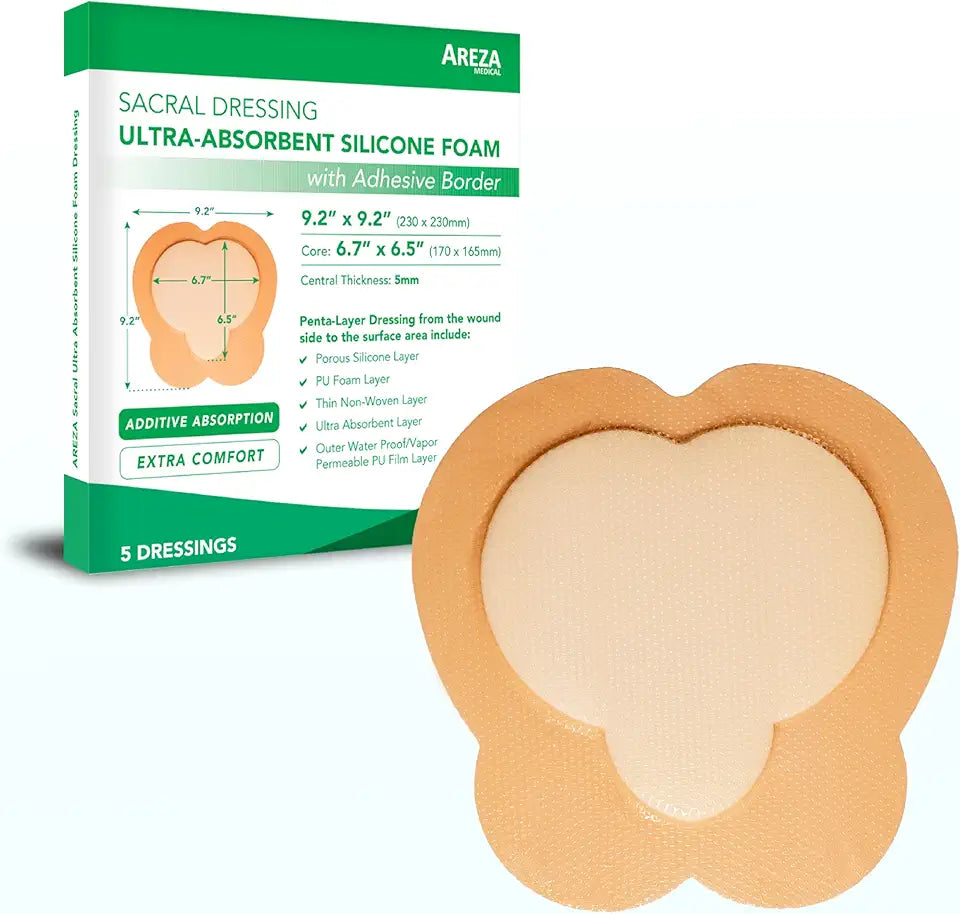 Silicone Foam Wound Dressing with Adhesive Border, 9.2" x 9.2", 5 PCS C674