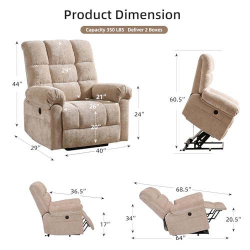 Beige Oversized Power Lift Recliner Chair with Massage and Heat F19124