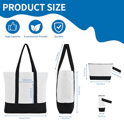 16 Pack 12oz Cotton Canvas Tote Bags and Makeup Pouches Set B2680