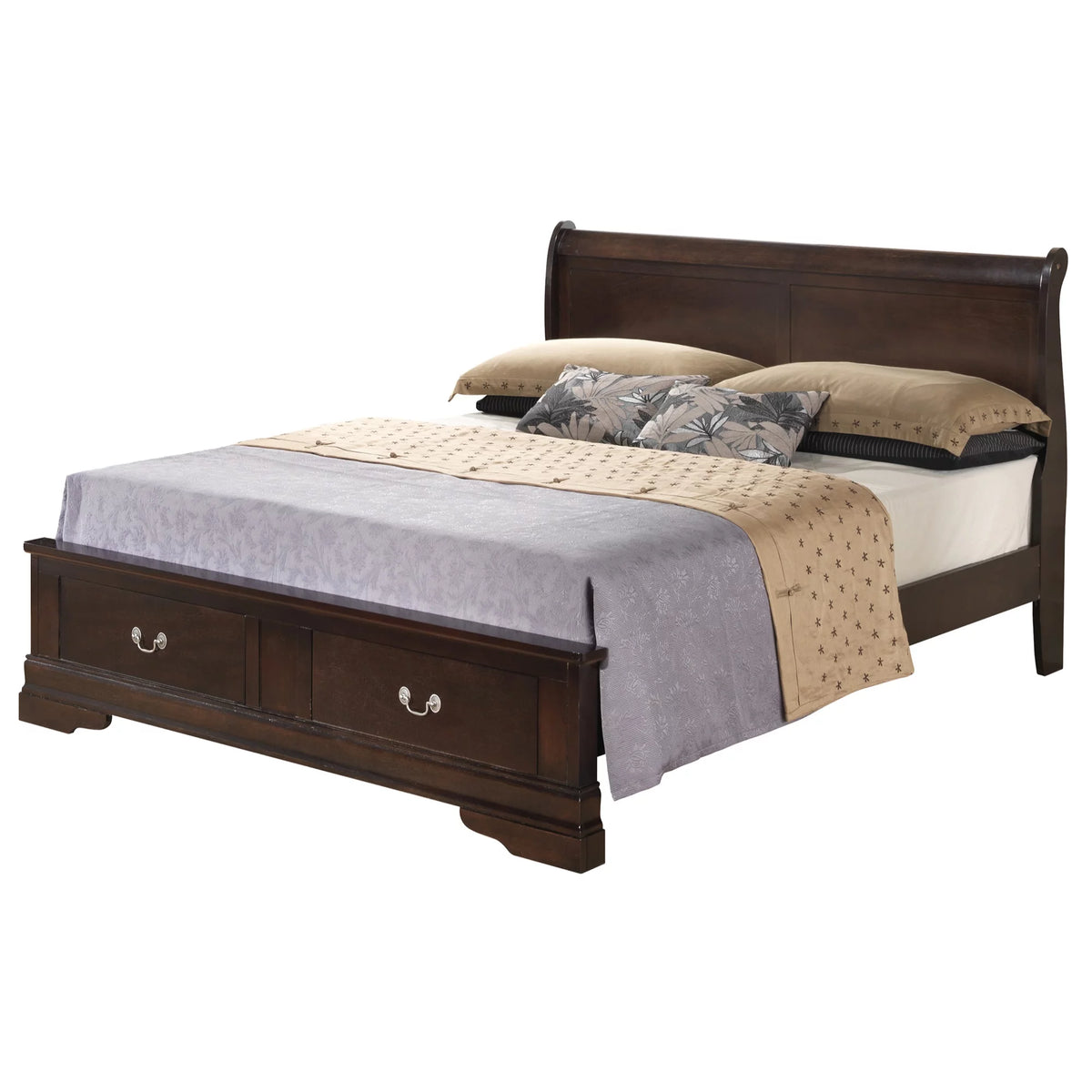 Cappuccino Wood Sleigh Bed Queen Size J87085