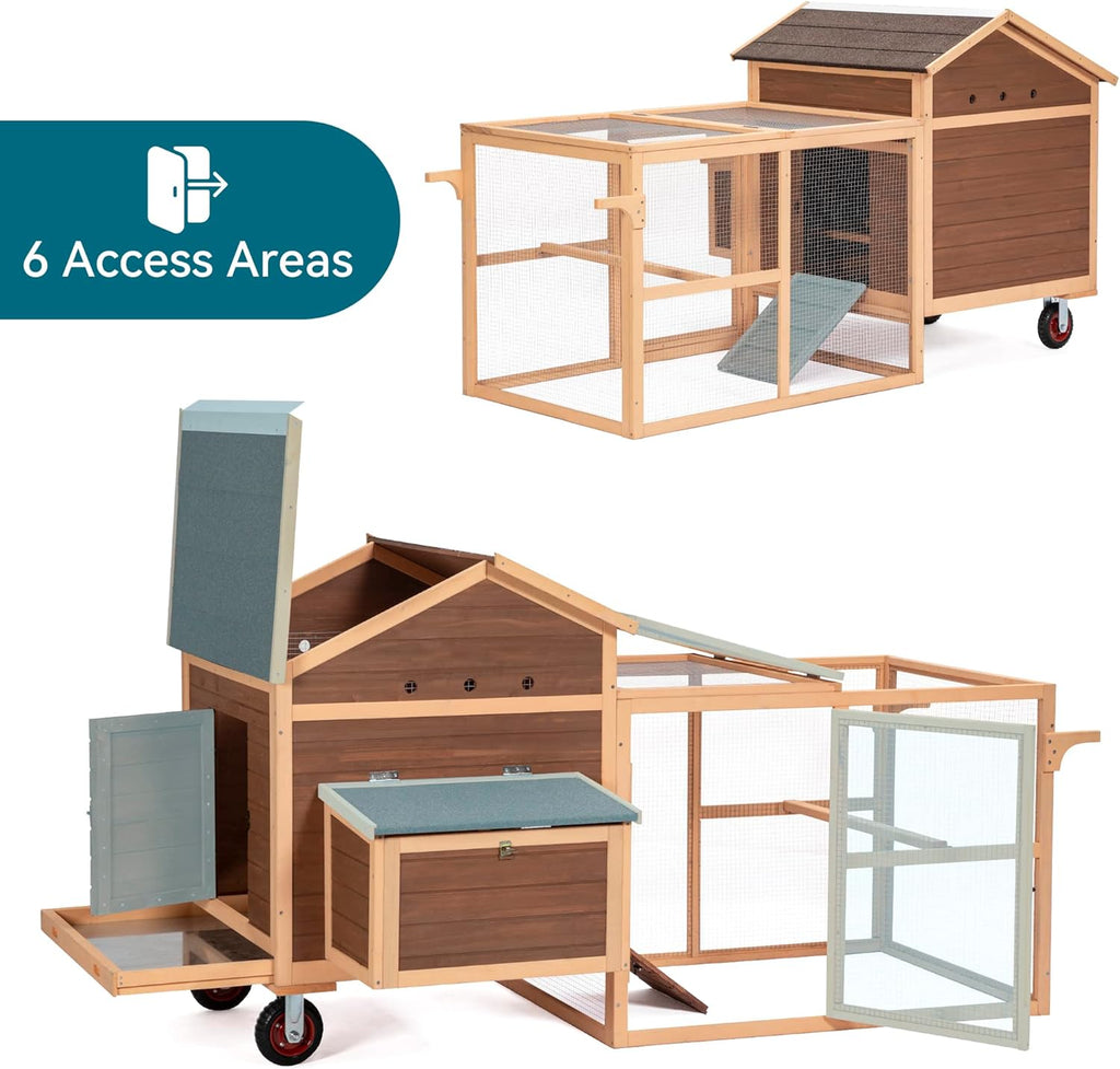81”L Movable Chicken Coop with Wheels Wooden Poultry Cage L465