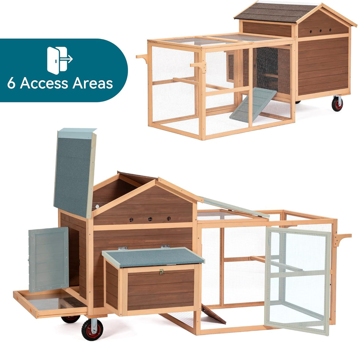 81”L Movable Chicken Coop with Wheels Wooden Poultry Cage L465