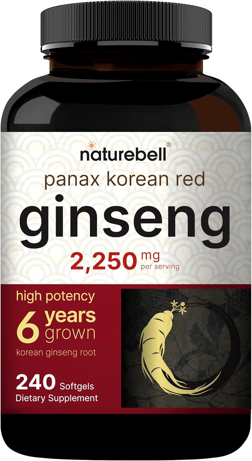 Korean Red Ginseng 2,250mg Per Serving, 240 Softgels, Panax Ginseng Root, Standardized to 10% Ginsenosides, Non-GMO C595