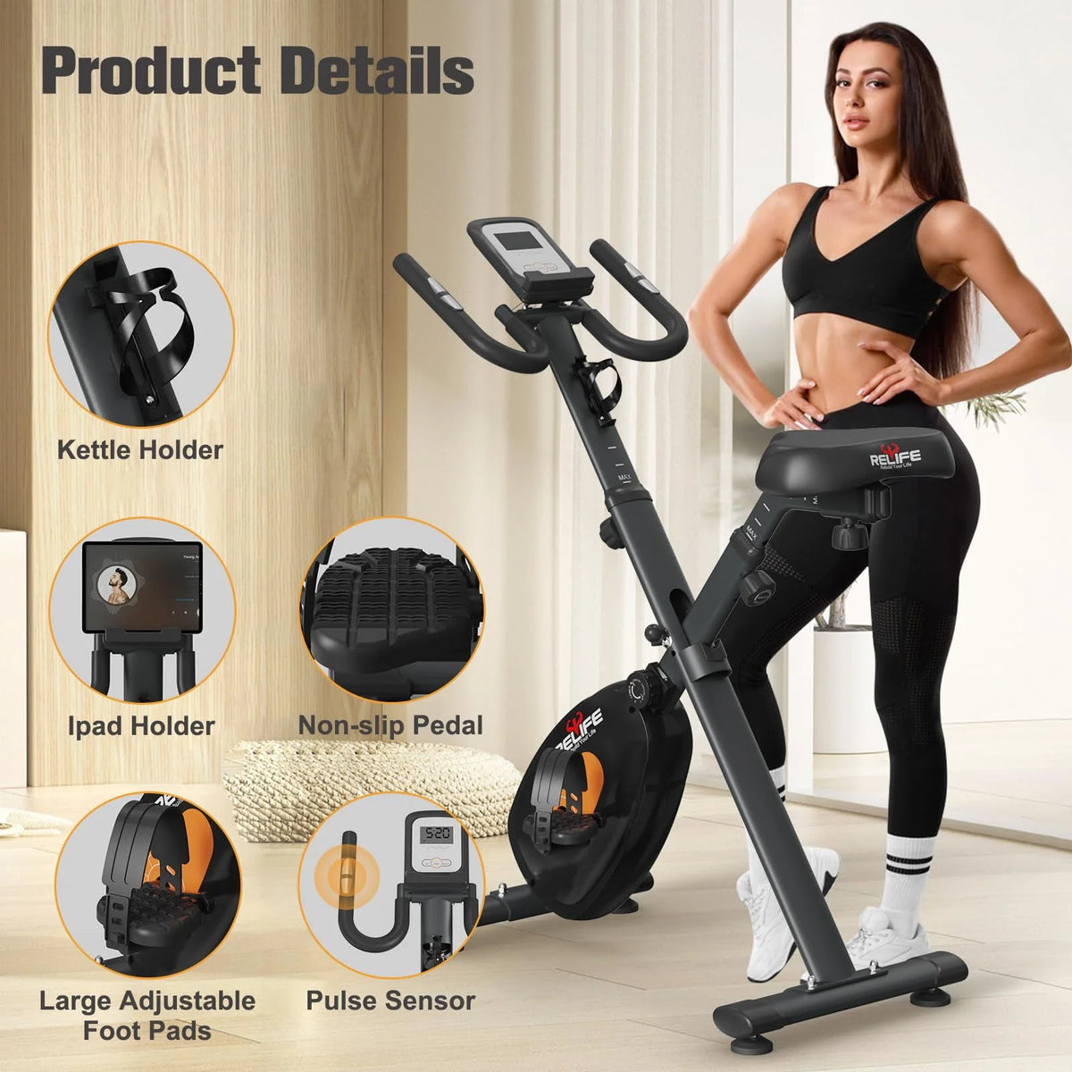 Upright Foldable Stationary Bike Black Z3706