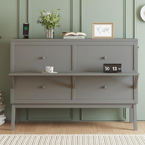 Queen Size Grey Murphy Bed with Charging Station and Drawers A84442