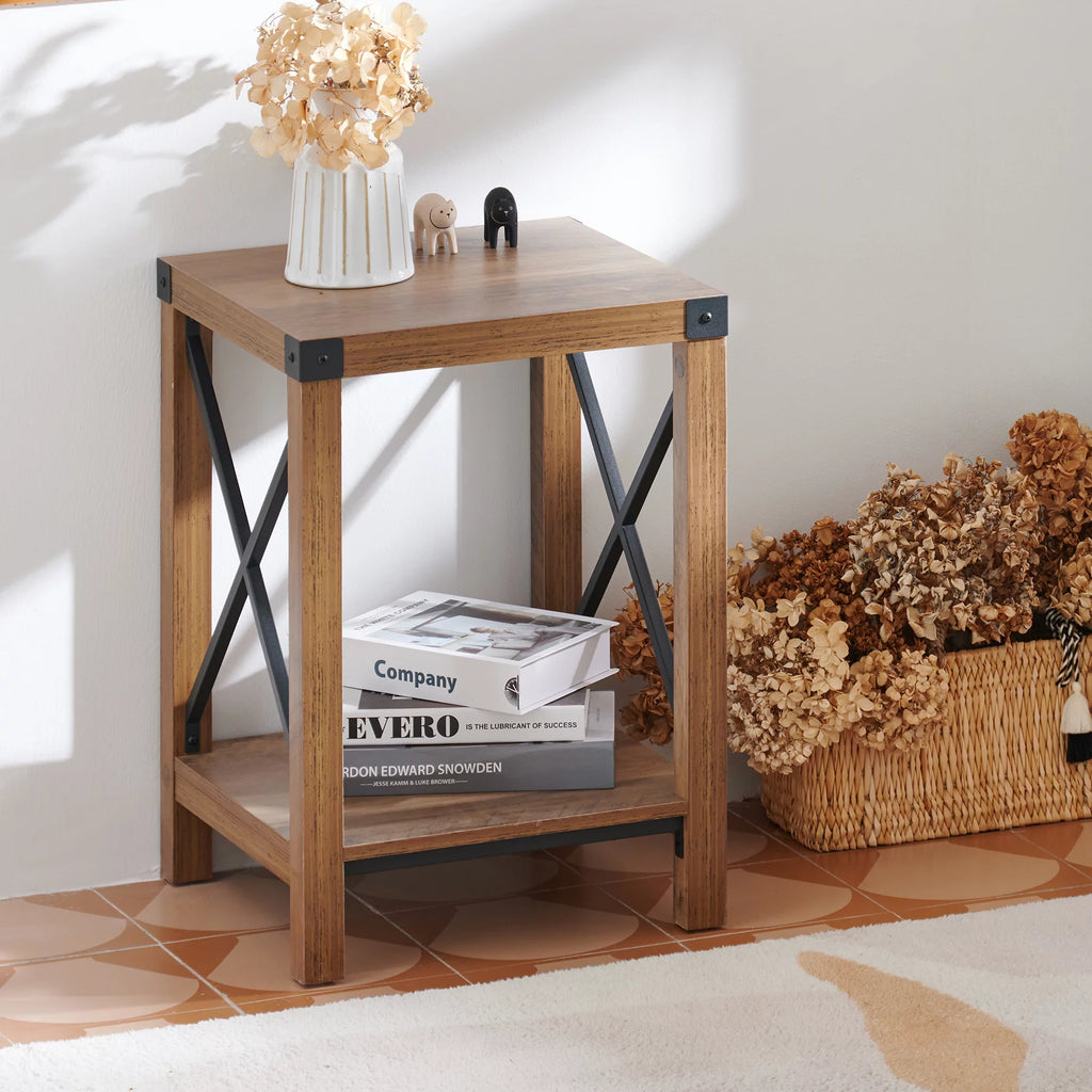 16x16 Teak Side Table with Shelf S887