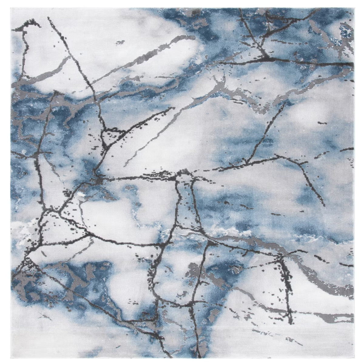 Abstract Marble Area Rug, 5'3" x 5'3" Square, Grey/Blue B3101