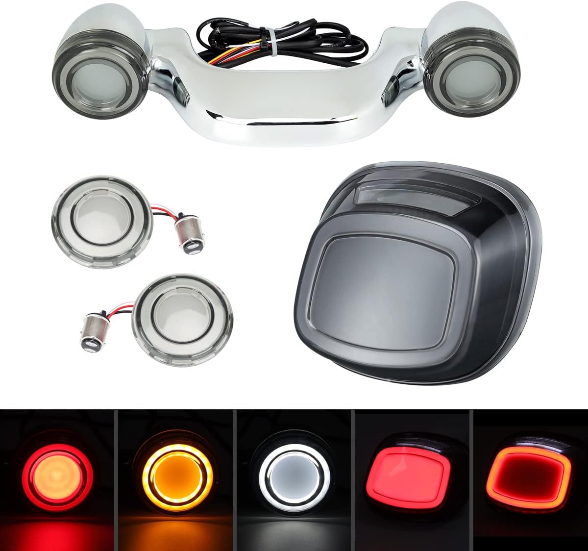 Front Turn Signal Light Kit & LED Taillight with License Plate Illumination + Rear Turn Signal Light Bar Bullet Style Blinker Indicator B439305
