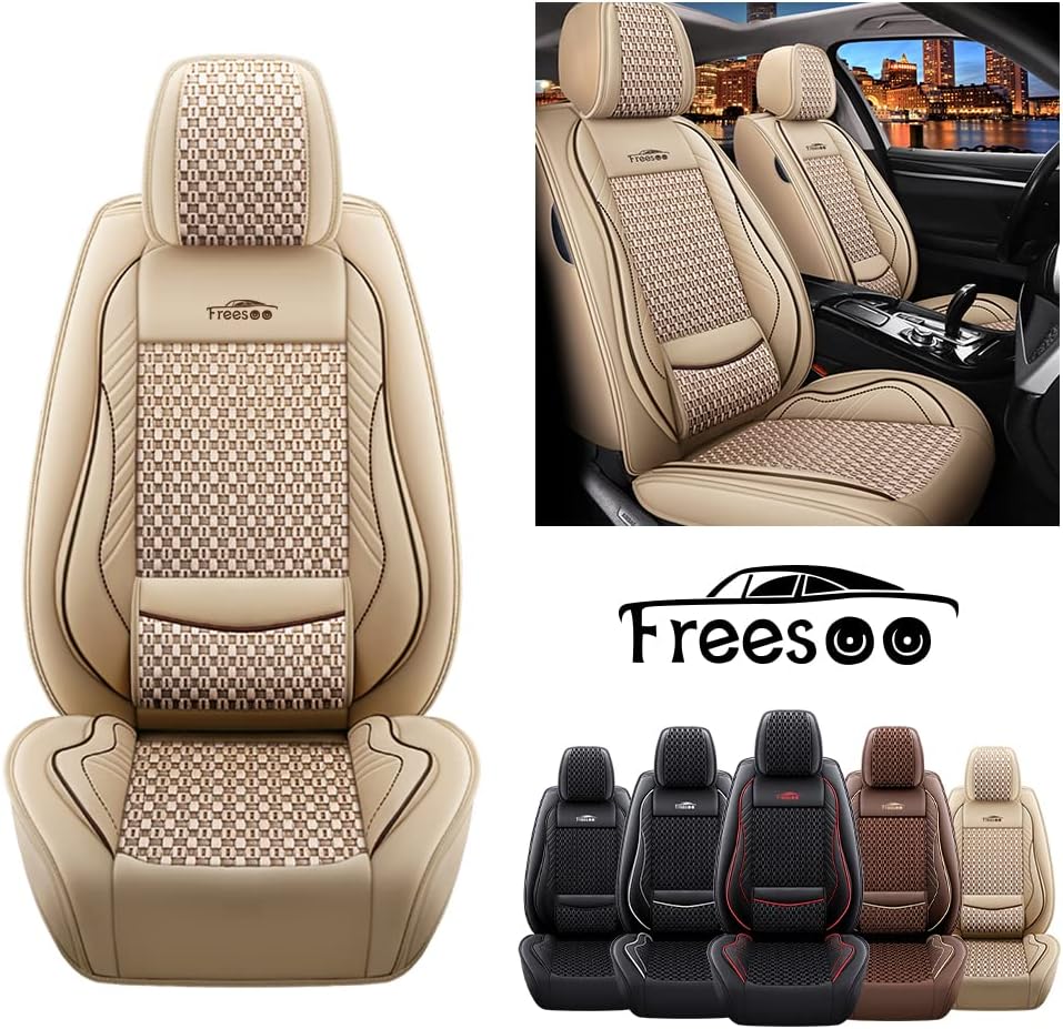 Coffee Leather Car Seat Covers Full Set 5 Seats J300