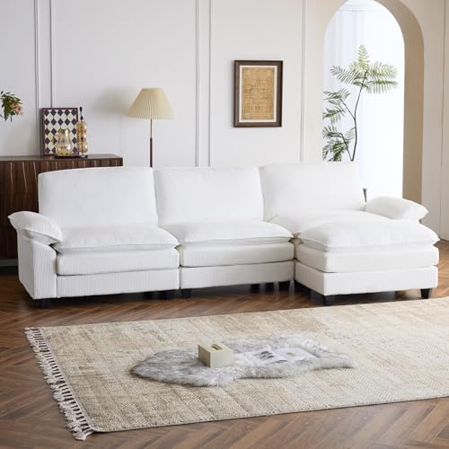White Corduroy Modular Sectional Sofa with Ottoman S3650