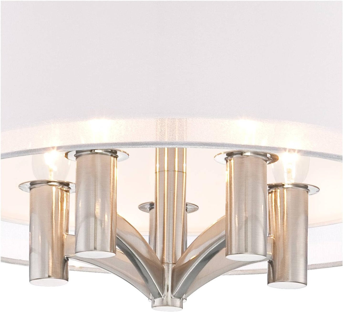 Semi Flush Mount Ceiling Light Brushed Nickel 18 Wide 5-Light White Linen Double Drum Shade G798
