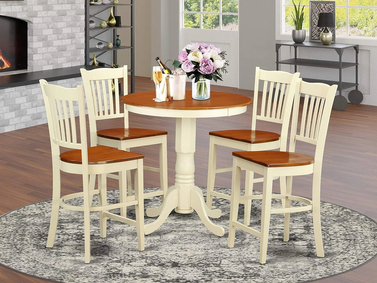 5 Piece Counter Height Dining Table Set with Round Wooden Table and 4 Chairs J946346
