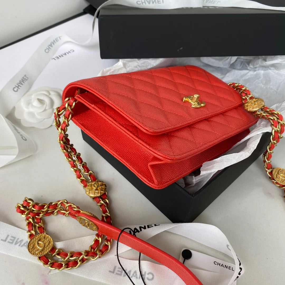 Small Flap Bag Gold Hardware Red Handbag L846