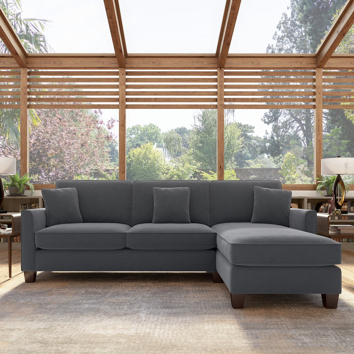 Dark Gray Microsuede Sectional Couch with Reversible Chaise F126