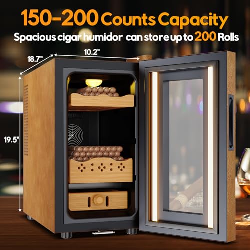 Electric Humidor 25L 150 Counts Thermostatic Cooling Cabinet with Spanish Cedar Wood Shelves U285357