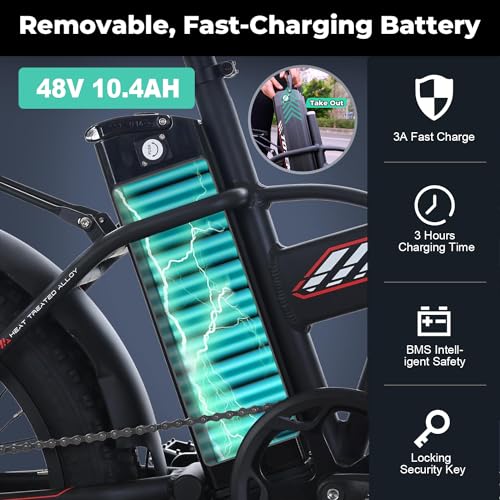 20"X4" Fat Tire Folding Electric Bike with 48V 10.4Ah Removable Battery C47648