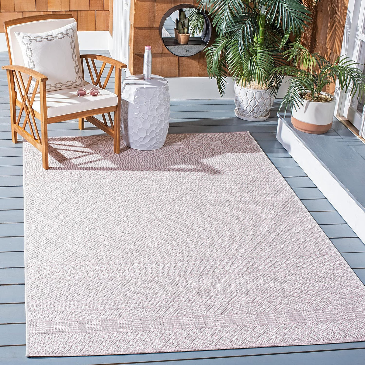 Ivory Green Round Indoor Outdoor Area Rug G98285