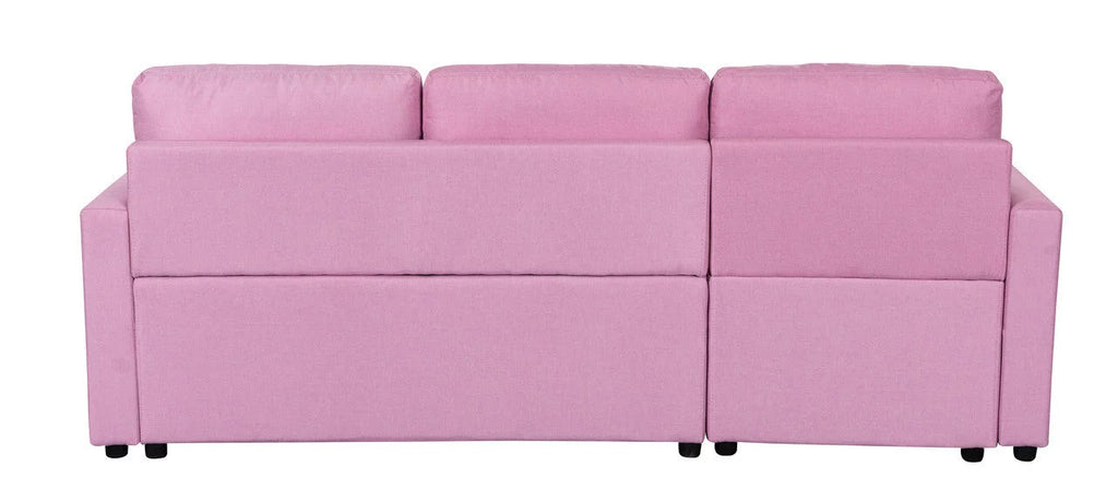 Pink Linen Reversible Sleeper Sectional Sofa with Storage Z3039
