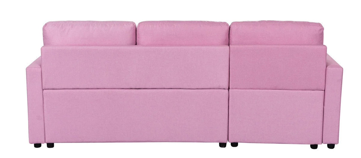Pink Linen Reversible Sleeper Sectional Sofa with Storage Z3039