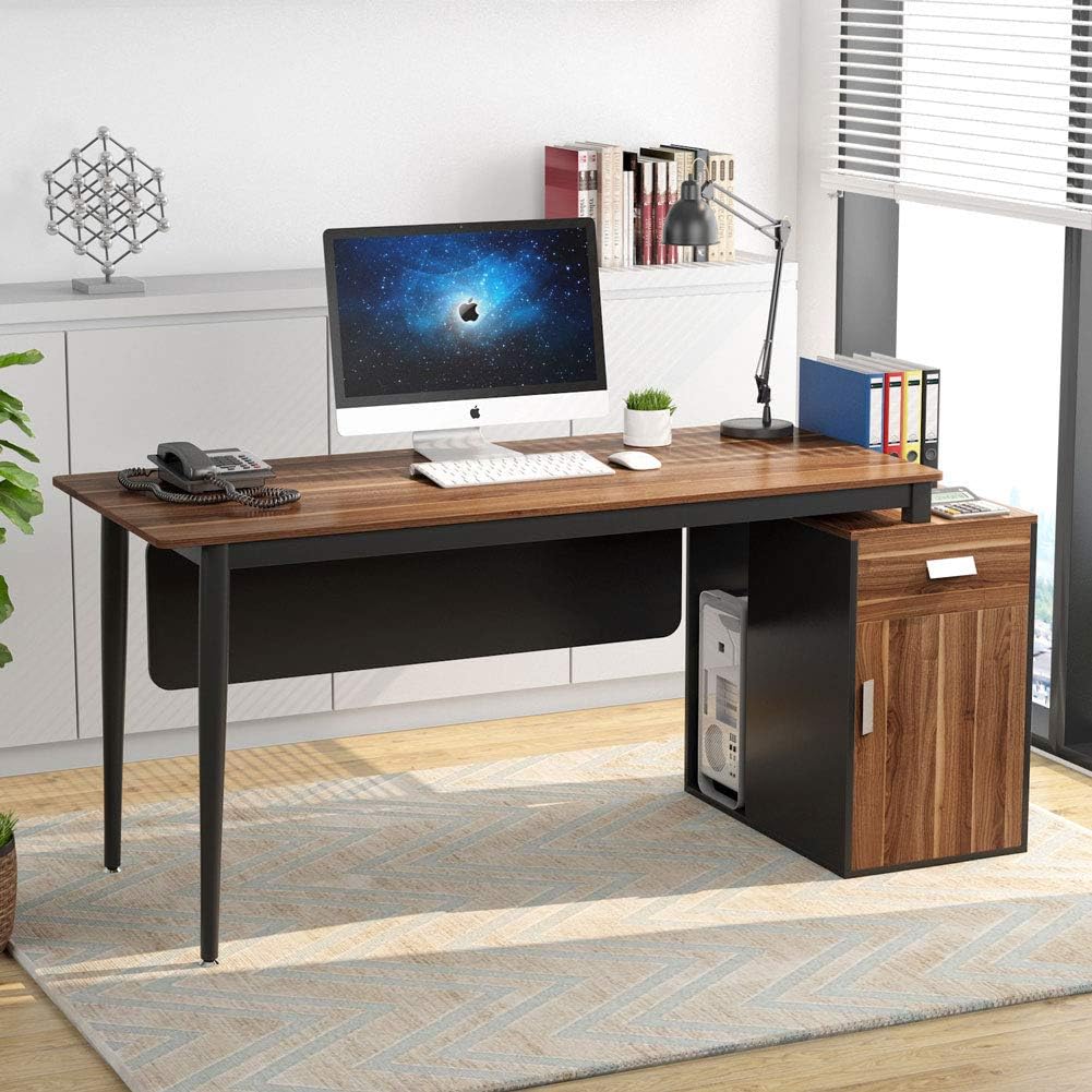 55 inch Computer Desk with Storage Cabinet and Drawer W6478