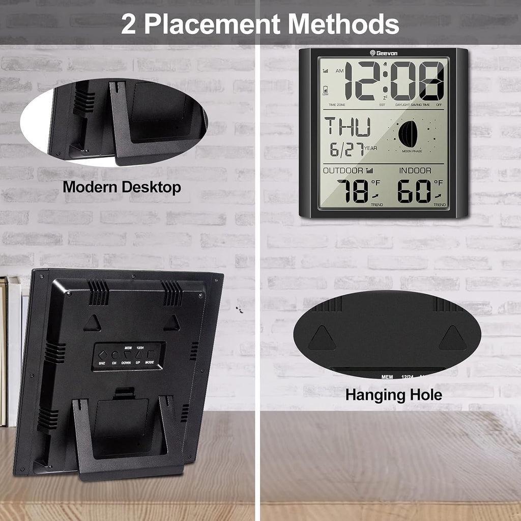 Digital Atomic Wall Clock with Indoor Outdoor Temperature B943171