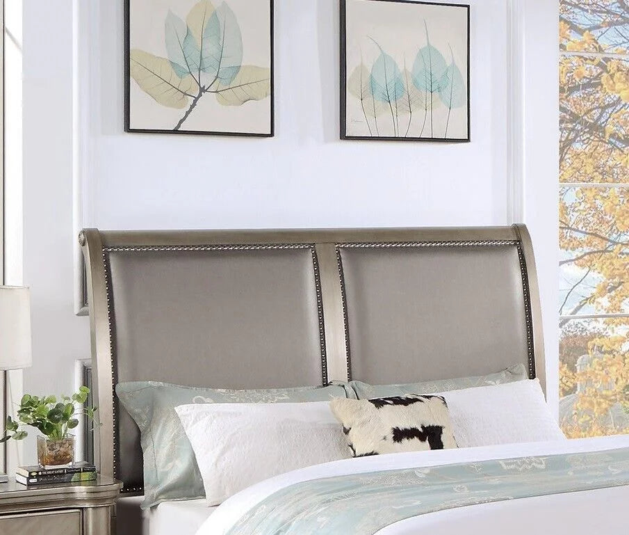 King Size Bed and 2 Nightstands Grey Wooden Veneer 3pc Set G143122