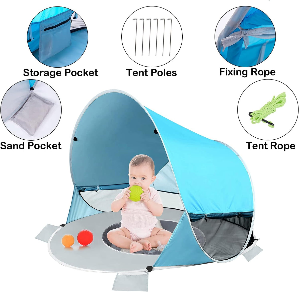 Large Pop Up Baby Beach Tent with Pool V692200