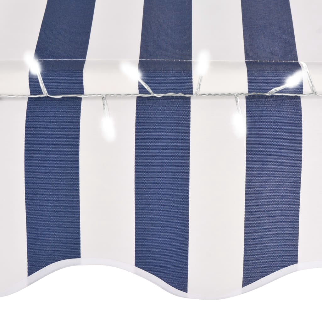 Manual Retractable Awning with LED Outdoor Door Canopy Sunshade Shelter Blue White 118.1 Inch B361711