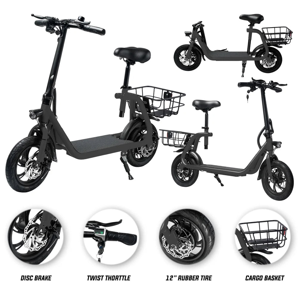 Foldable Electric Scooter with Seat and Carry Basket V777769