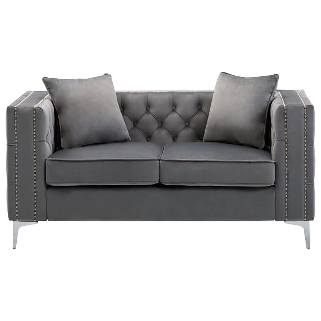 Velvet Sofa Set with Loveseat and Sofa in Gray T688