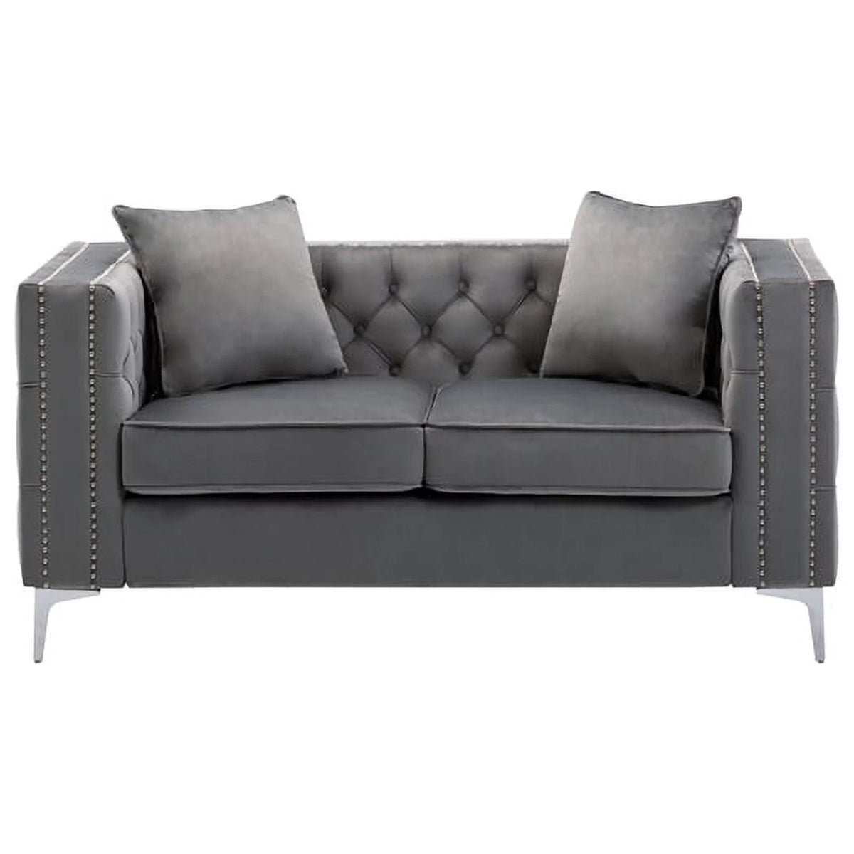 Velvet Sofa Set with Loveseat and Sofa in Gray T688