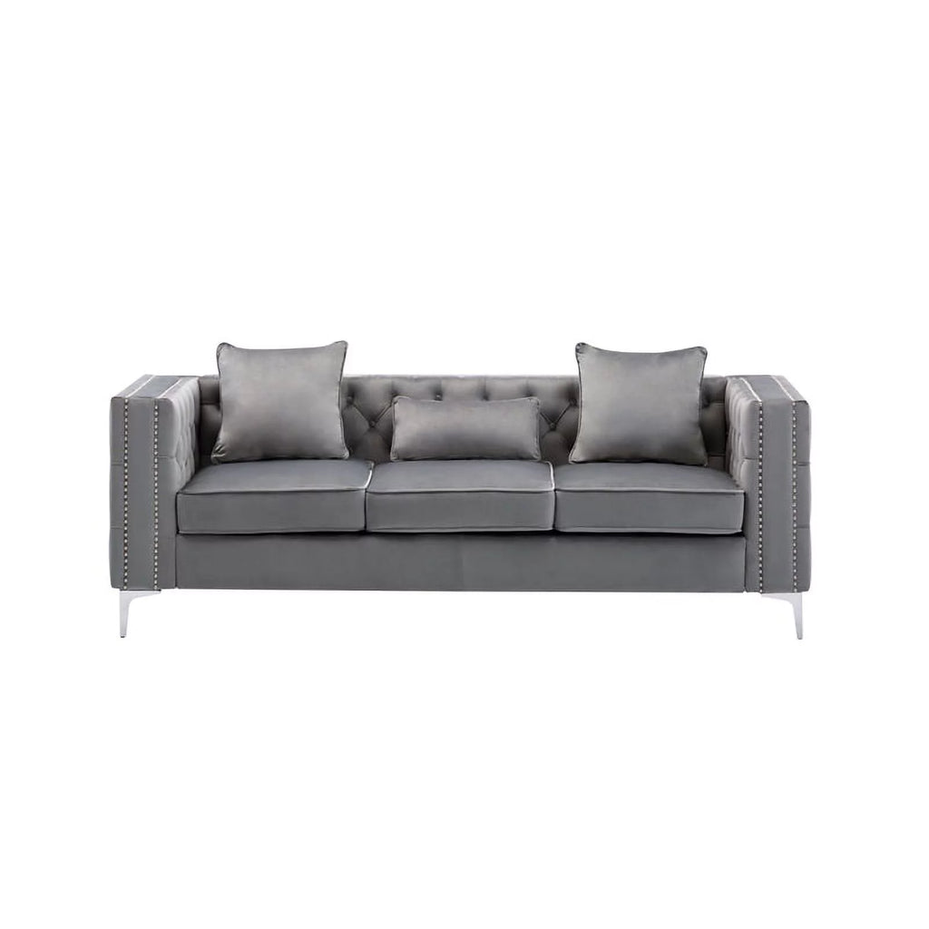 Velvet Sofa Set with Loveseat and Sofa in Gray T688