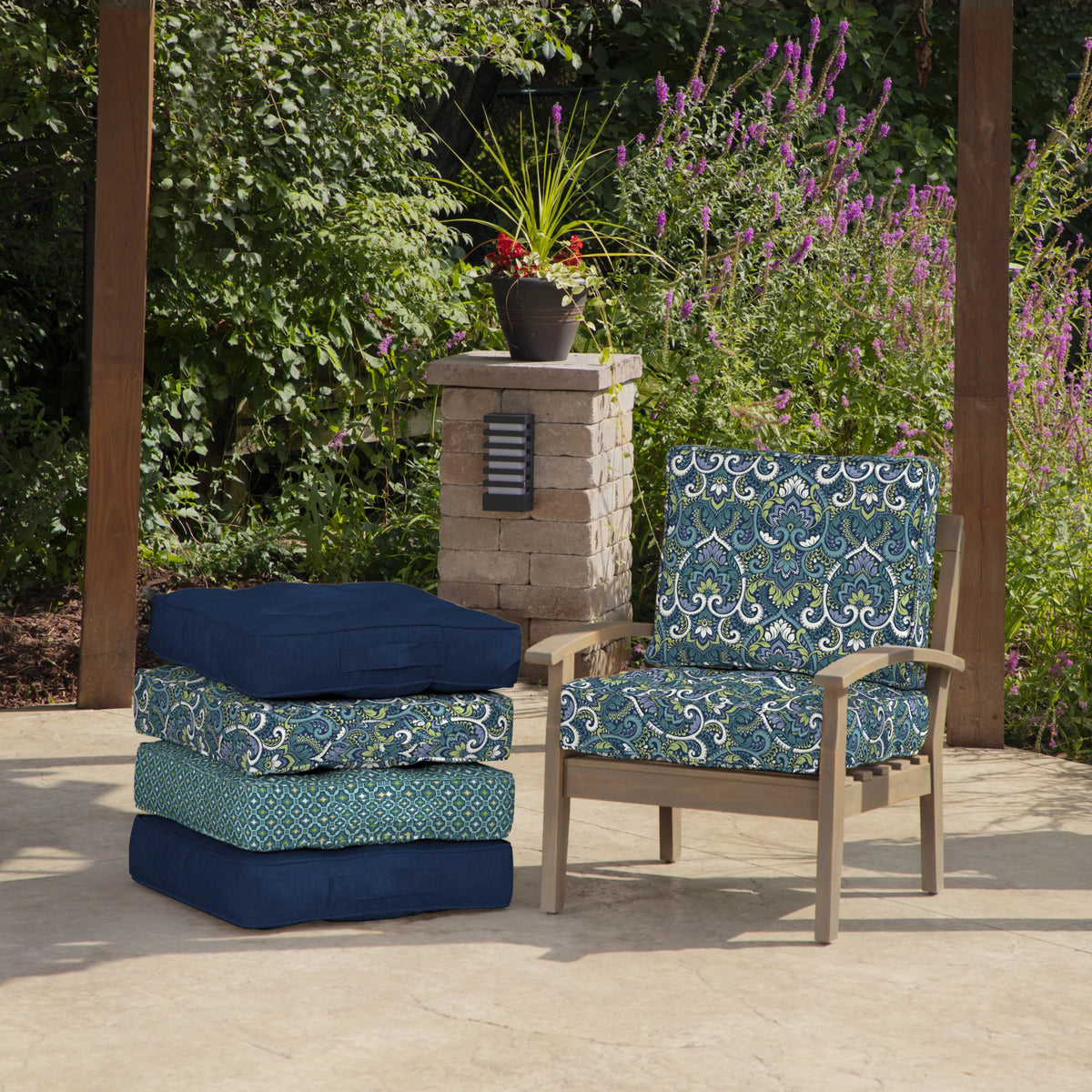 PolyFill Outdoor Deep Seating Cushion Set, 24 x 24, Water Repellant, Fade Resistant, Tufted Deep Seat Bottom and Back Cushion L17664