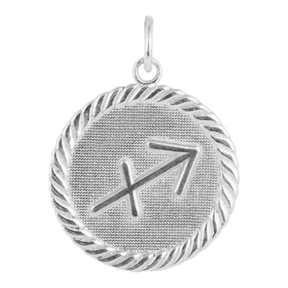 Solid Gold Sagittarius Zodiac Charm Coin Pendant Necklace (16 Inches) Y719