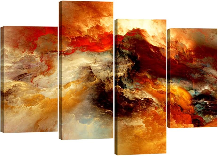 4 Piece Orange Abstract Stretched Framed Canvas Wall Art F164995