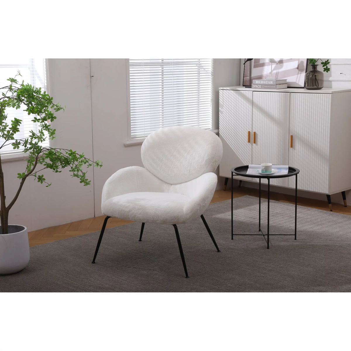 Sherpa Accent Armchairs with Black Metal Legs W7484