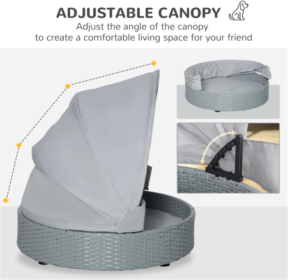 Grey Wicker Rattan Pet Sofa with Cushion W783826