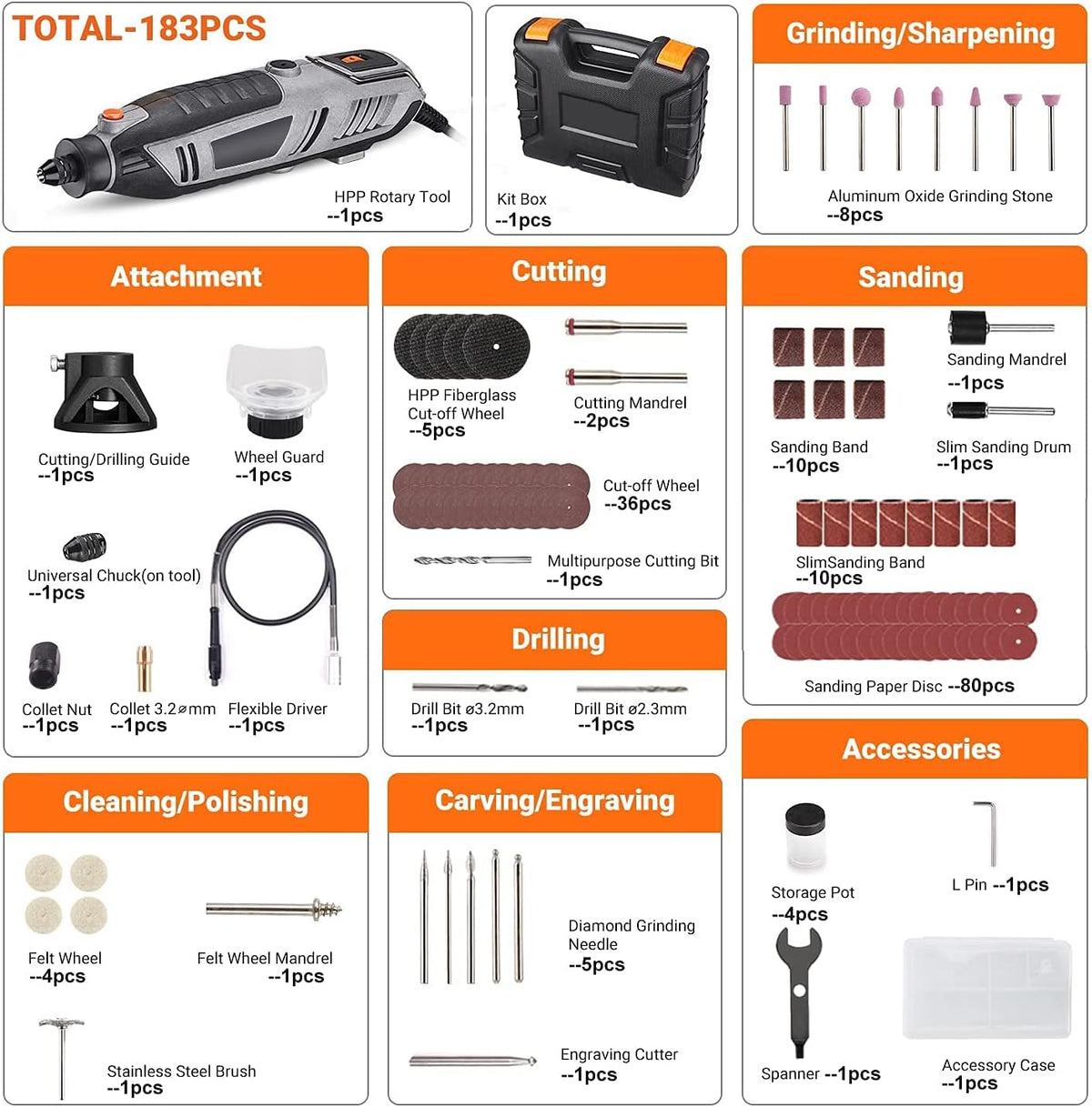 Rotary Tool 200W Variable Speed with 170 Accessories Pack of 2 T459