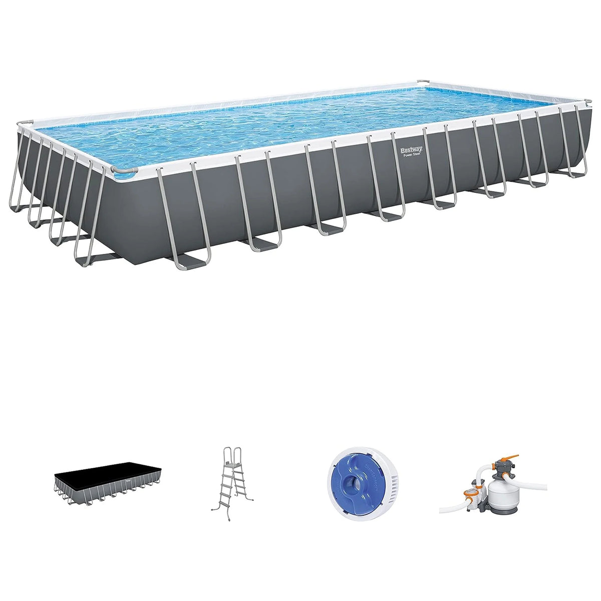 Grey Rectangular Metal Frame Above Ground Pool Set L46620